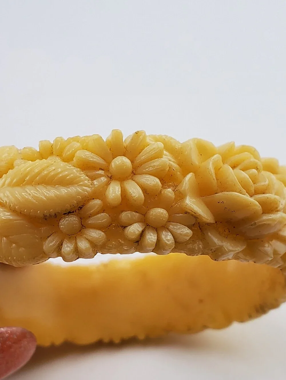 Celluloid Carved Floral Bangle Bracelet
